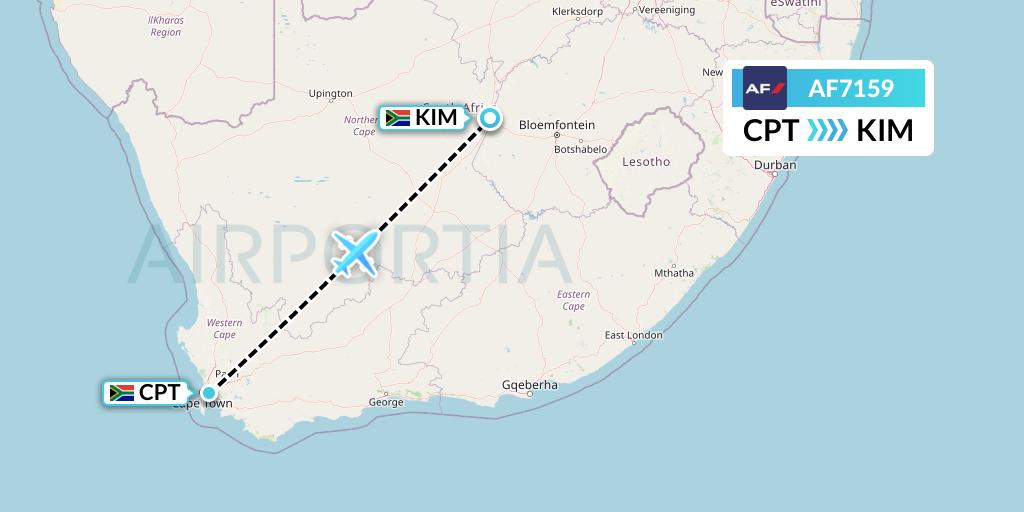 AF7159 Air France Flight Map: Cape Town to Kimberley