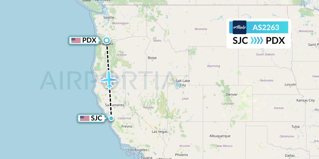 AS2263 Alaska Airlines Flight Map: San Jose to Portland