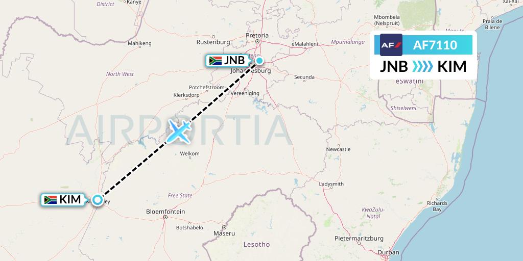 AF7110 Air France Flight Map: Johannesburg to Kimberley