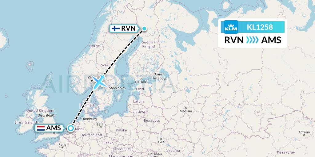 KL1258 KLM Flight Map: Rovaniemi to Amsterdam