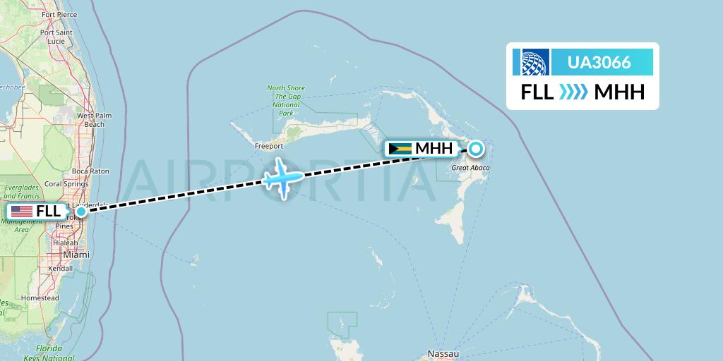 UA3066 United Airlines Flight Map: Fort Lauderdale to Marsh Harbour