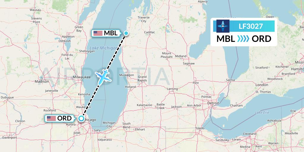 LF3027 Corporate Flight Management Flight Map: Manistee to Chicago