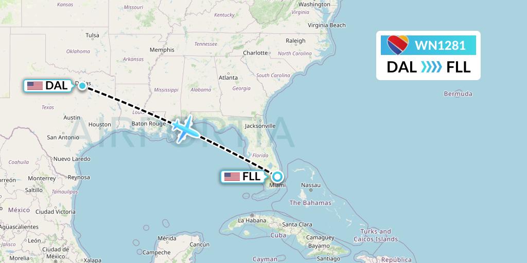 WN1281 Southwest Airlines Flight Map: Dallas to Fort Lauderdale