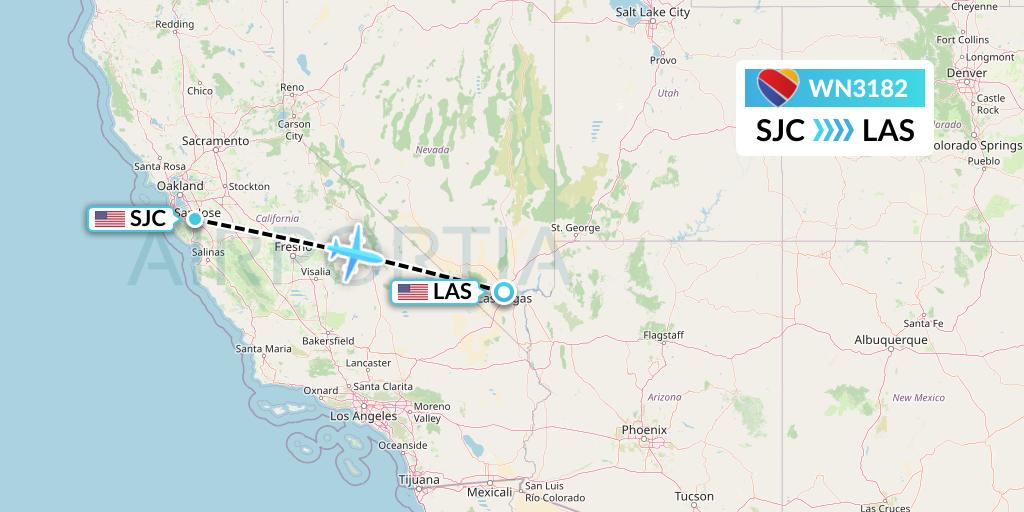 WN3182 Southwest Airlines Flight Map: San Jose to Las Vegas