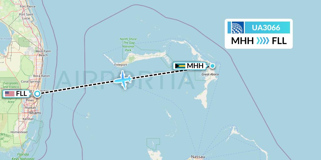 UA3066 United Airlines Flight Map: Marsh Harbour to Fort Lauderdale
