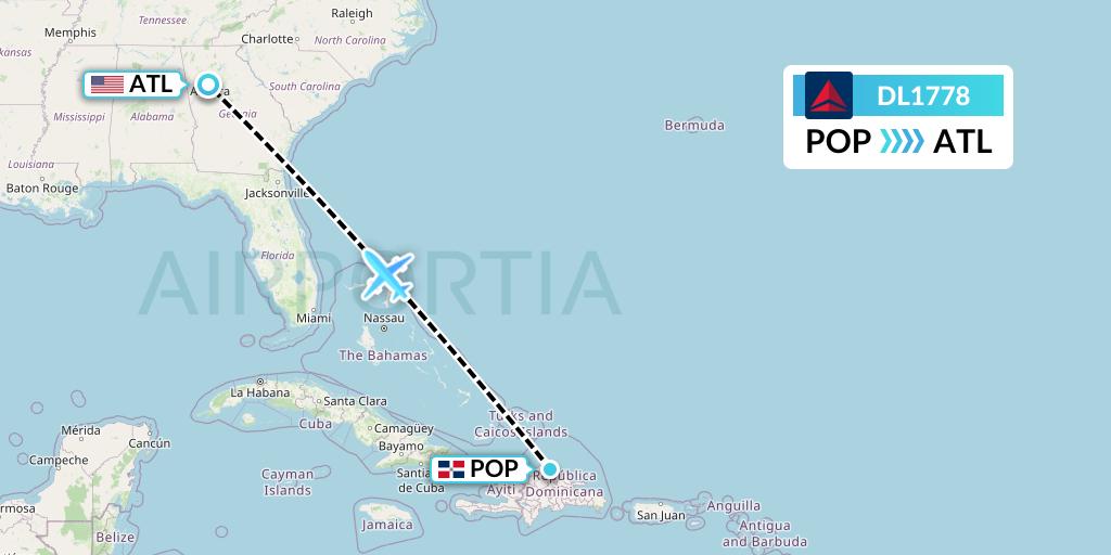 DL1778 Delta Air Lines Flight Map: Puerto Plata to Atlanta