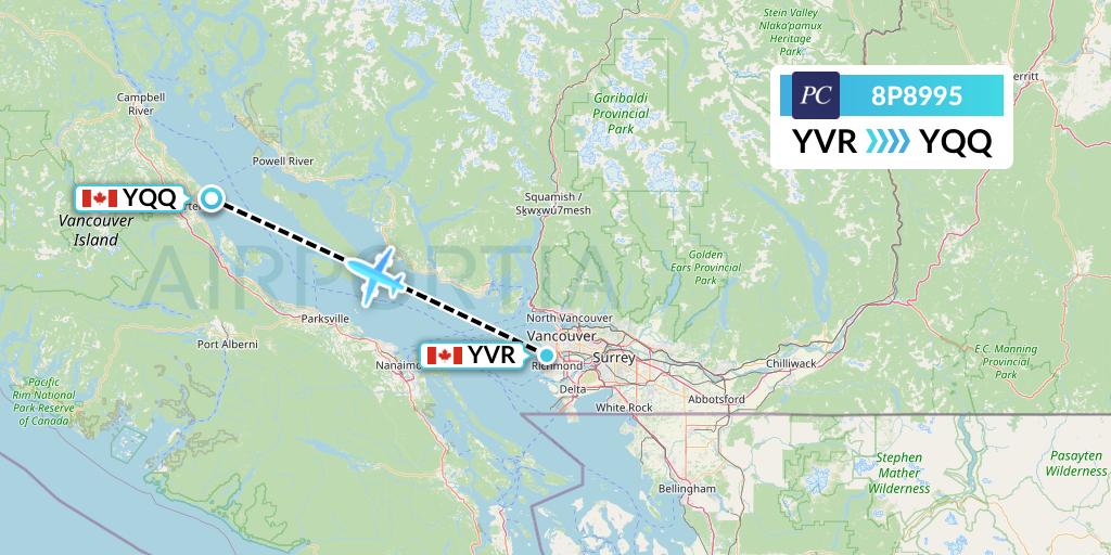 8P8995 Pacific Coastal Airlines Flight Map: Vancouver to Comox