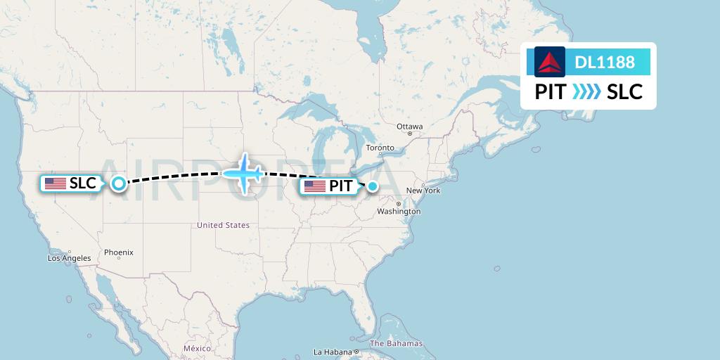 DL1188 Delta Air Lines Flight Map: Pittsburgh to Salt Lake City