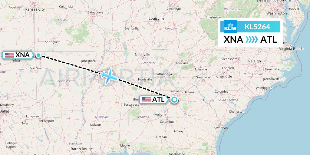 KL5264 KLM Flight Map: Bentonville to Atlanta