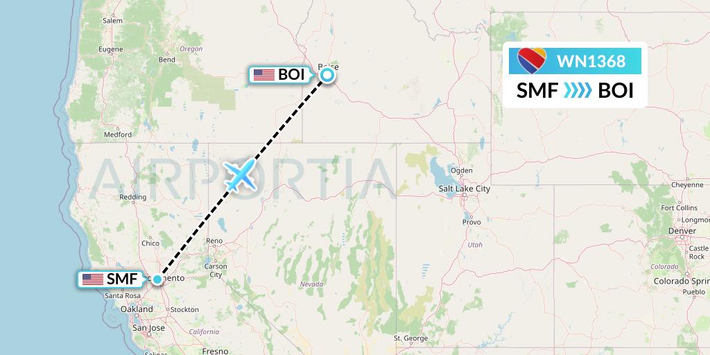 WN1368 Southwest Airlines Flight Map: Sacramento to Boise