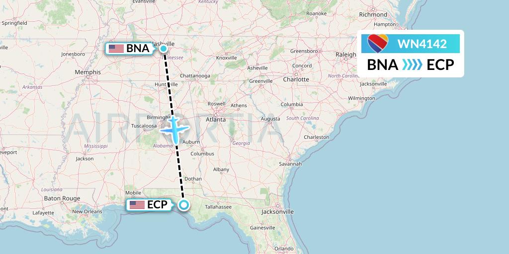 WN4142 Southwest Airlines Flight Map: Nashville to Panama City