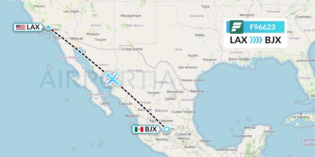 F96623 Frontier Airlines Flight Map: Los Angeles to Silao
