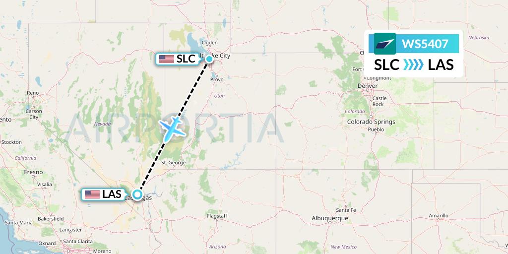 WS5407 WestJet Flight Map: Salt Lake City to Las Vegas