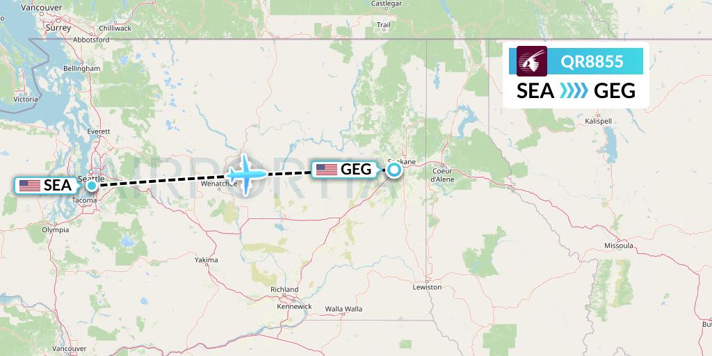 QR8855 Qatar Airways Flight Map: Seattle to Spokane