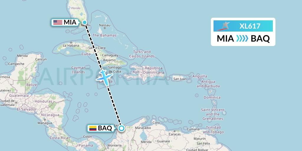 XL617 LATAM Airlines Ecuador Flight Map: Miami to Barranquilla