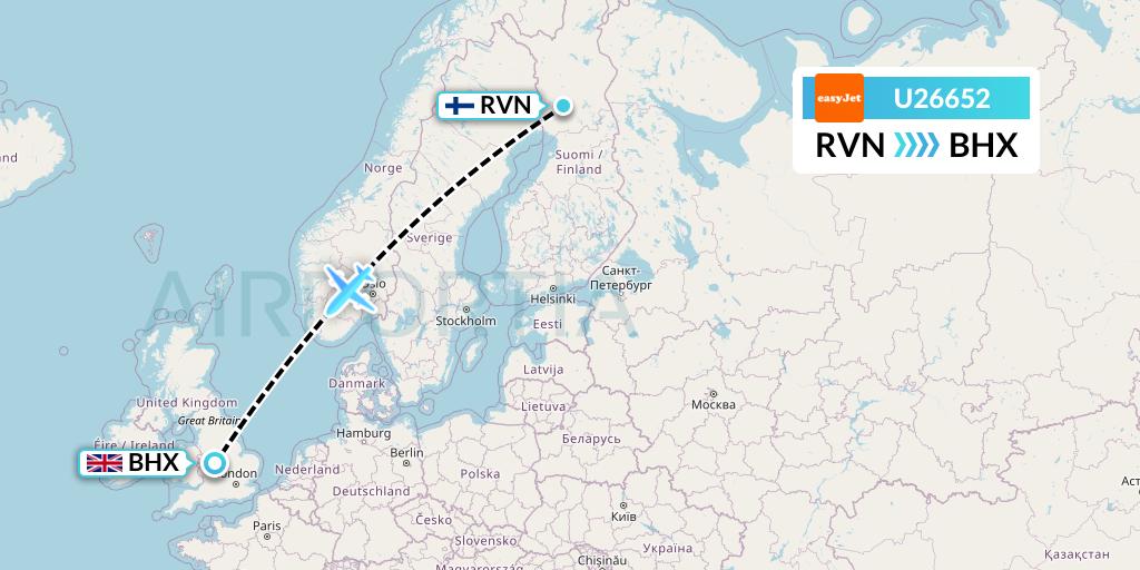 U26652 EasyJet Flight Map: Rovaniemi to Birmingham