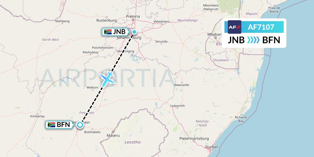 AF7107 Air France Flight Map: Johannesburg to Bloemfontein