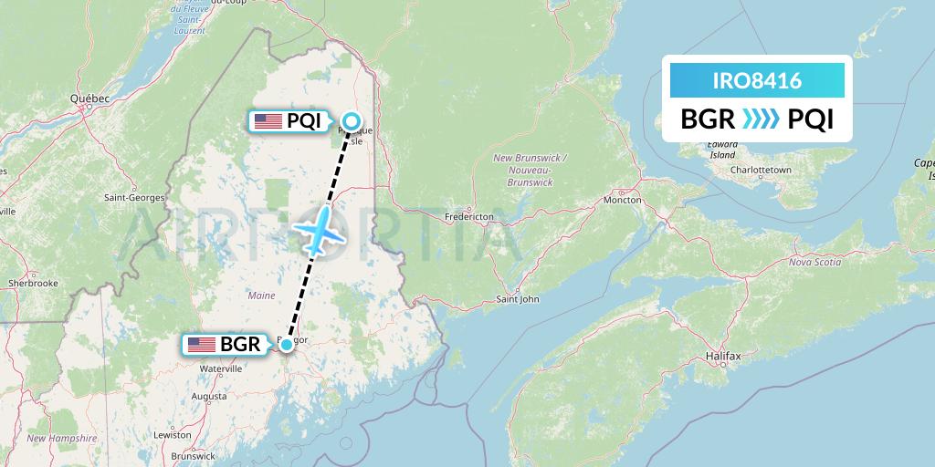 IRO8416 CSA Air Flight Map: Bangor to Presque Isle