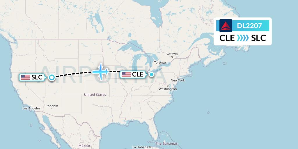 DL2207 Delta Air Lines Flight Map: Cleveland to Salt Lake City