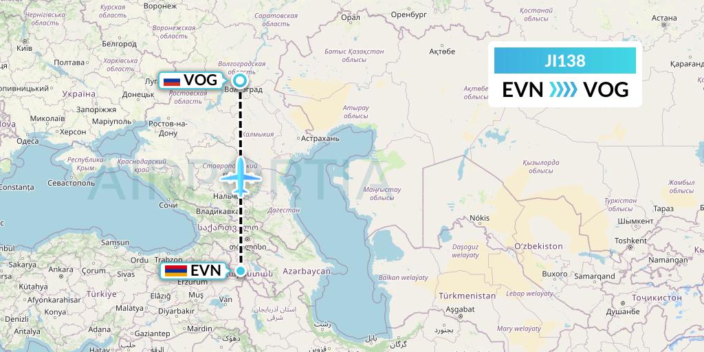 JI138 Armenian Airlines Flight Map: Yerevan to Volgograd