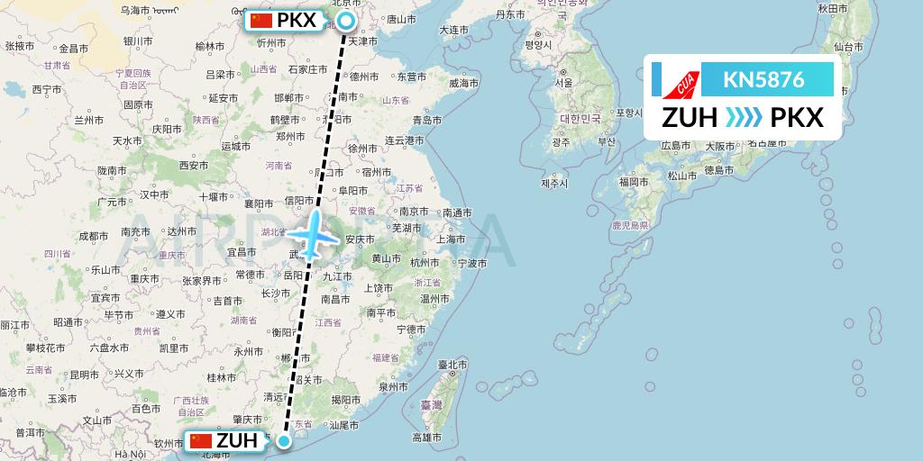 KN5876 China United Airlines Flight Map: Zhuhai to Beijing