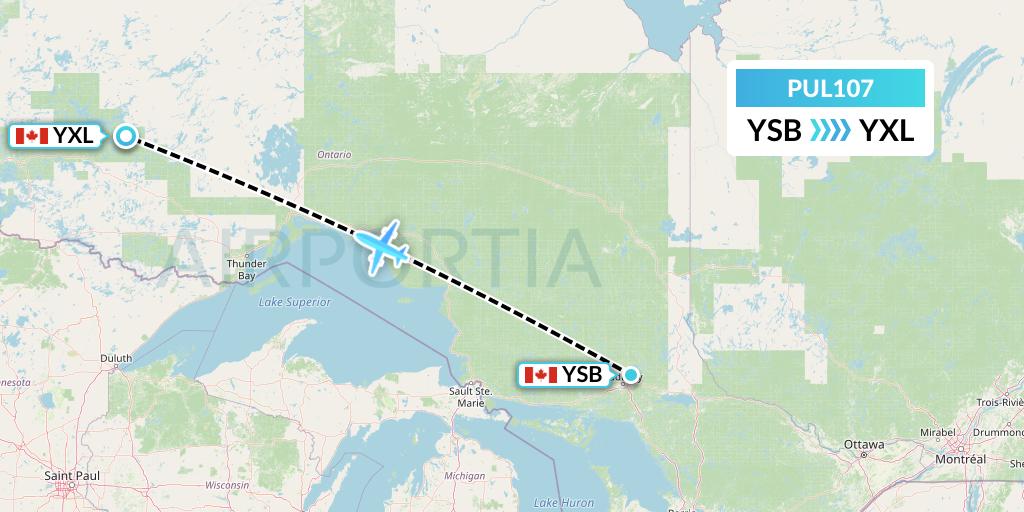 PUL107 Ornge Air Flight Map: Sudbury to Sioux Lookout
