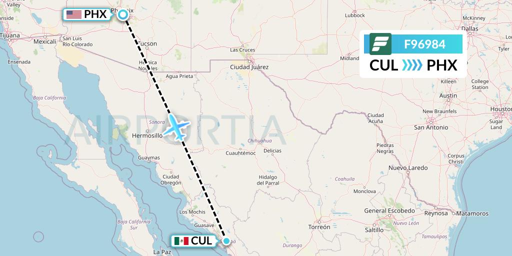 F96984 Frontier Airlines Flight Map: Culiacan to Phoenix