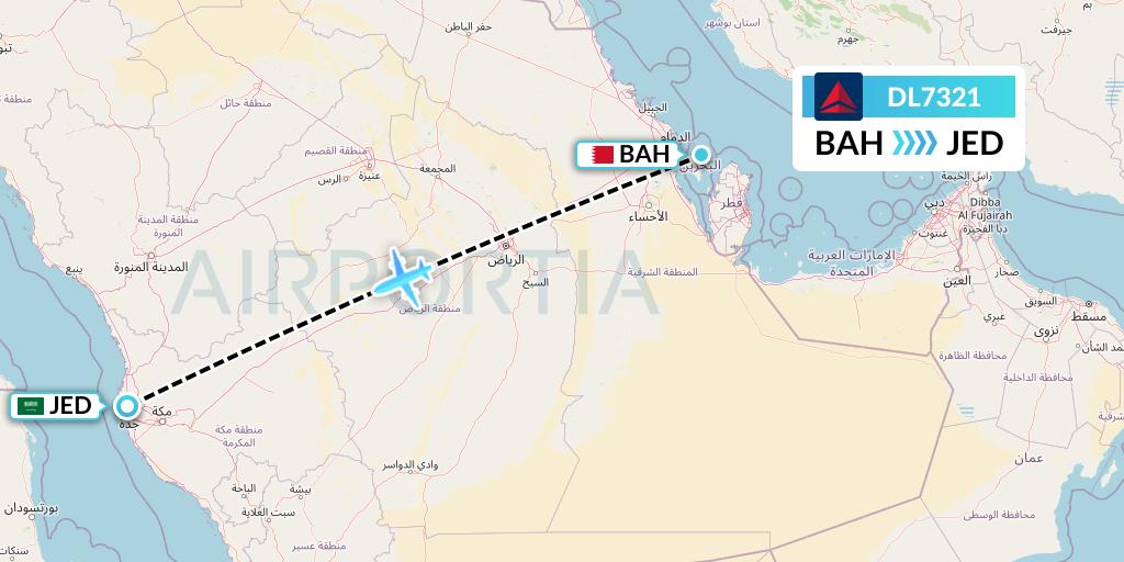 DL7321 Delta Air Lines Flight Map: Bahrain to Jeddah