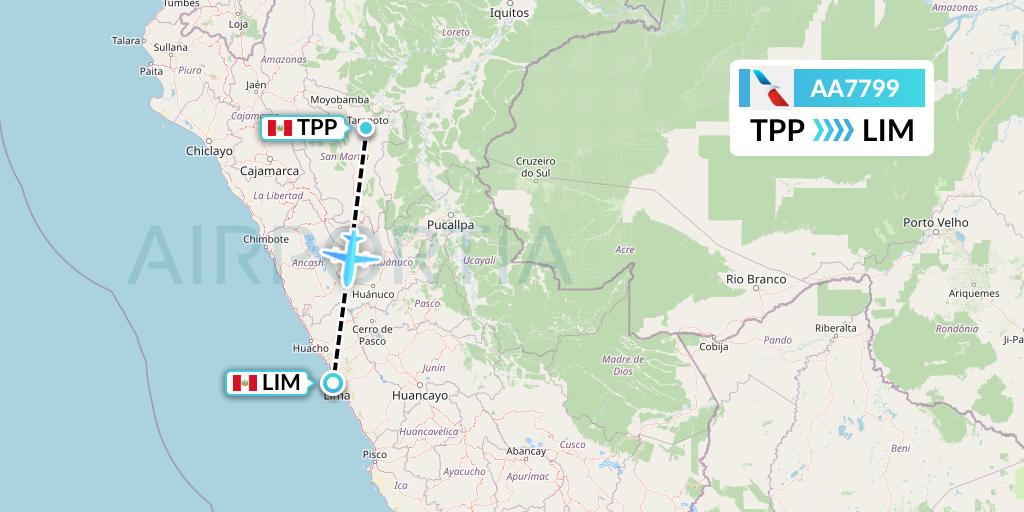 AA7799 American Airlines Flight Map: Tarapoto to Lima