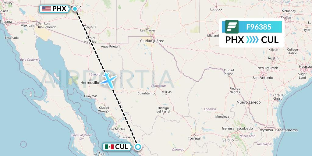 F96385 Frontier Airlines Flight Map: Phoenix to Culiacan