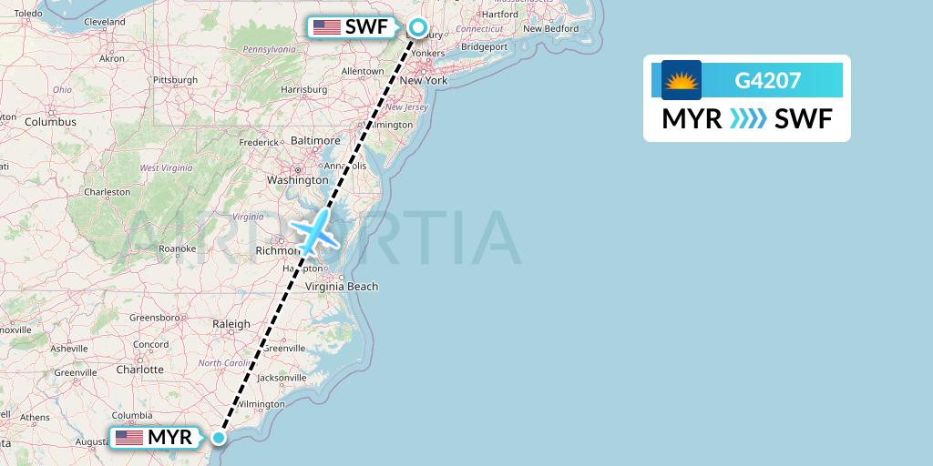 G4207 Allegiant Air Flight Map: Myrtle Beach to Newburgh