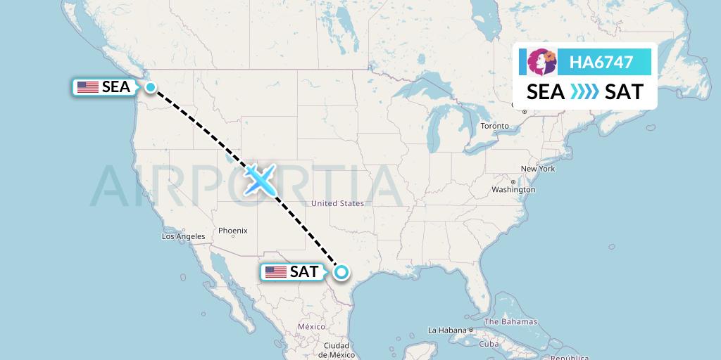 HA6747 Hawaiian Airlines Flight Map: Seattle to San Antonio