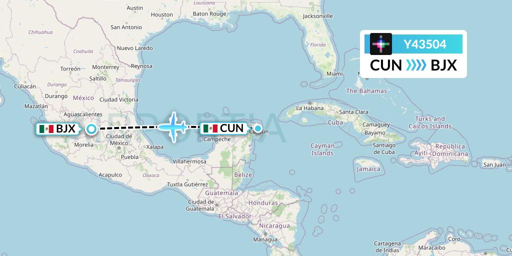 Y43504 Volaris Flight Map: Cancun to Silao