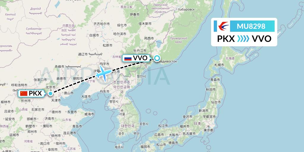 MU8298 China Eastern Airlines Flight Map: Beijing to Vladivostok