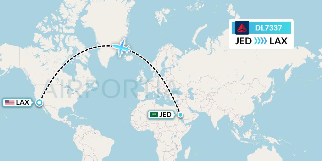 DL7337 Delta Air Lines Flight Map: Jeddah to Los Angeles