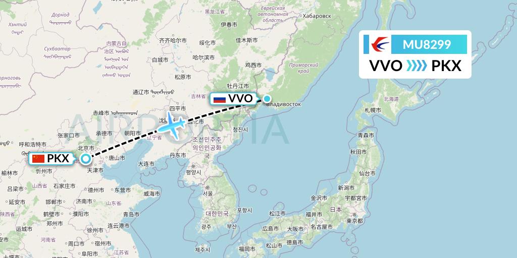 MU8299 China Eastern Airlines Flight Map: Vladivostok to Beijing