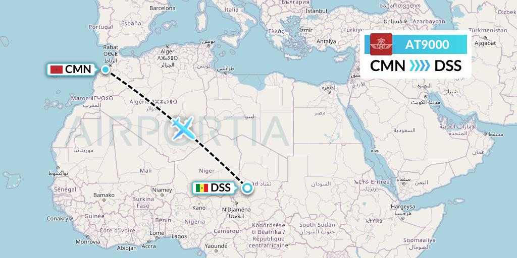 AT9000 Royal Air Maroc Flight Map: Casablanca to Dakar