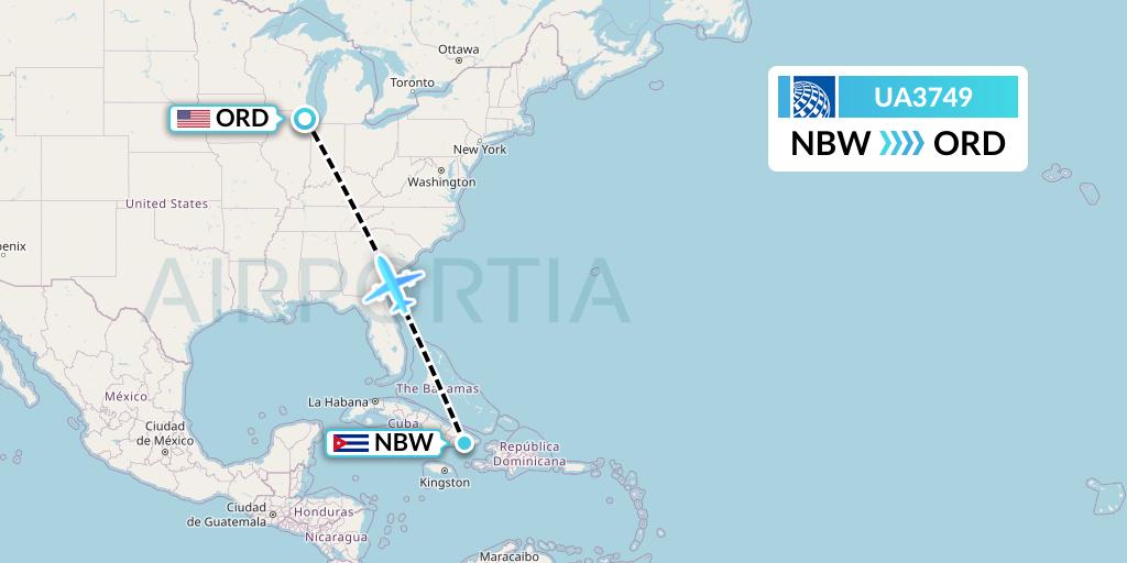UA3749 United Airlines Flight Map: Guantanamo Bay Naval Station to Chicago