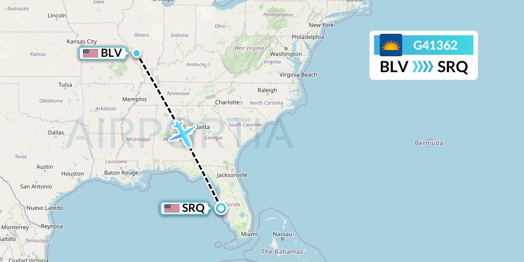 G41362 Allegiant Air Flight Map: Belleville to Sarasota