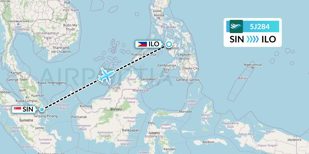 5J284 CEBU Pacific Air Flight Map: Singapore to Iloilo
