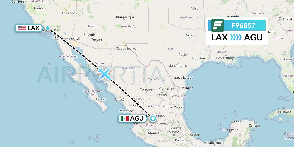 F96857 Frontier Airlines Flight Map: Los Angeles to Aguascalientes