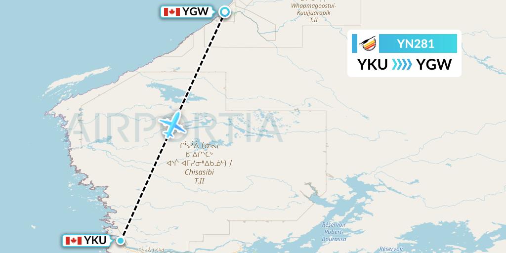 YN281 Air Creebec Flight Map: Chisasibi to Kuujjuarapik