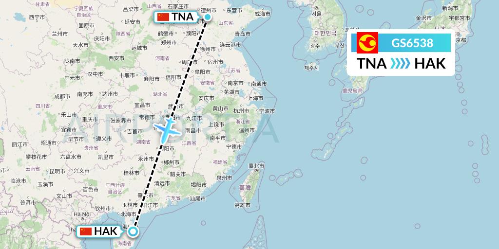 GS6538 Tianjin Airlines Flight Map: Jinan to Haikou