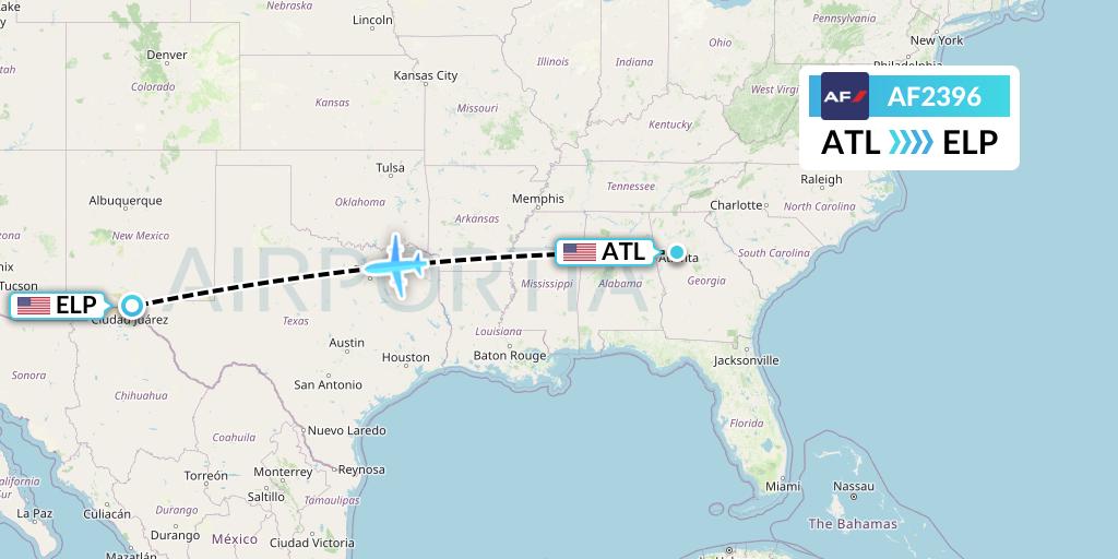 AF2396 Air France Flight Map: Atlanta to El Paso