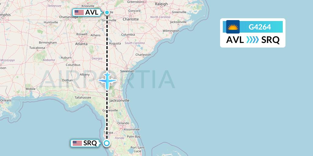 G4264 Allegiant Air Flight Map: Asheville to Sarasota