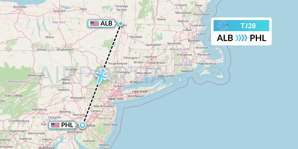 TJ28 Tradewind Aviation Flight Map: Albany to Philadelphia