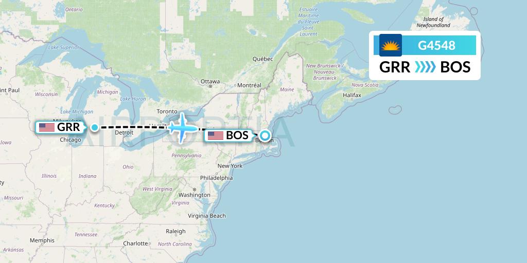 G4548 Allegiant Air Flight Map: Grand Rapids to Boston
