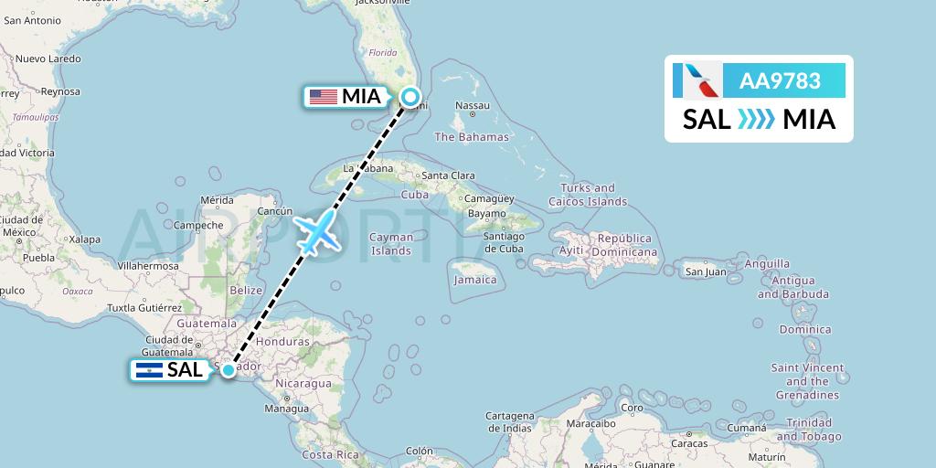 AA9783 American Airlines Flight Map: San Salvador to Miami