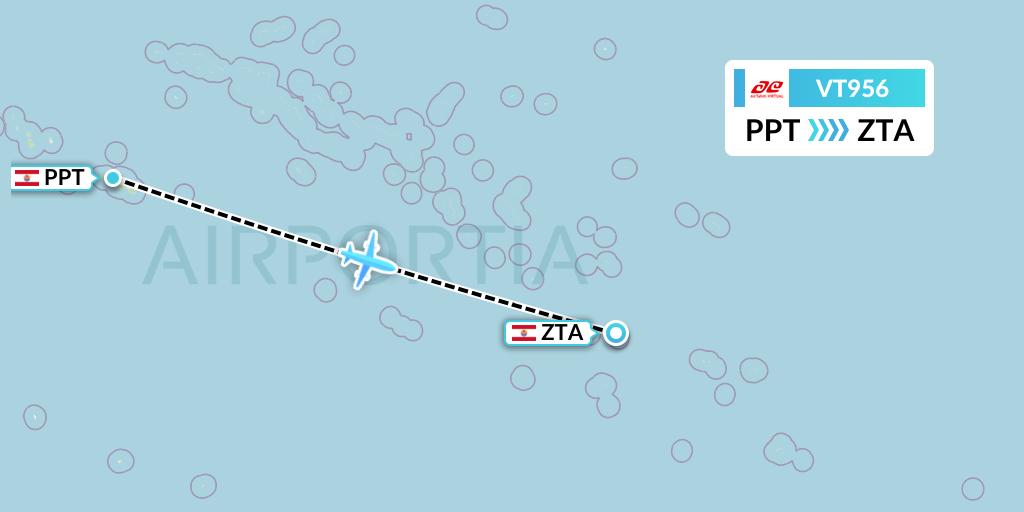 VT956 Air Tahiti Flight Map: Papeete to French Polynesia