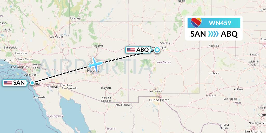 WN459 Southwest Airlines Flight Map: San Diego to Albuquerque